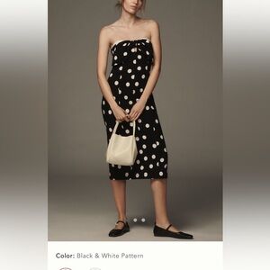 NWT new medium Anthropologie strapless bow midi dress black white polka dot